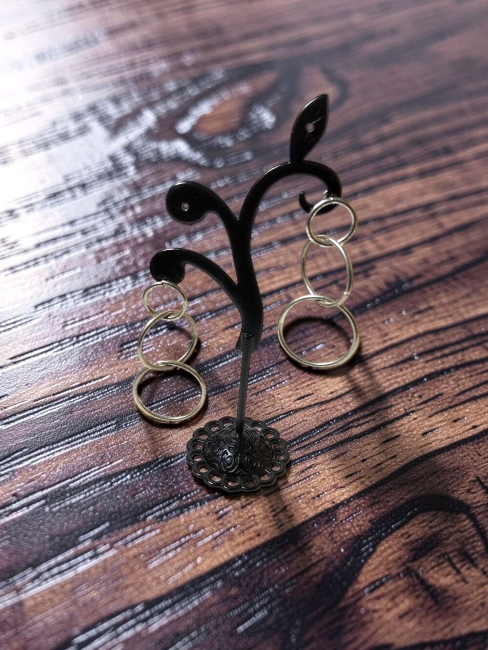 vintage stainless steel silver tone three circle of life earrings